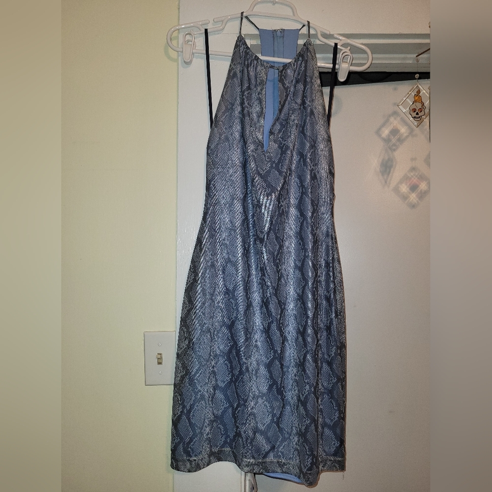 Vintage Hugo Buscati for Victorias Secret Silver Snake-Effect Halter Midi Dress